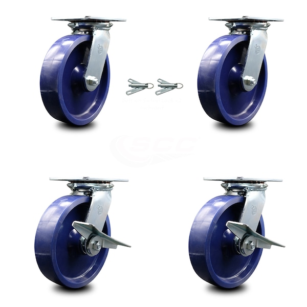 8 Inch Solid Poly Swivel Caster Swivel Locks 2 Brakes, 2PK